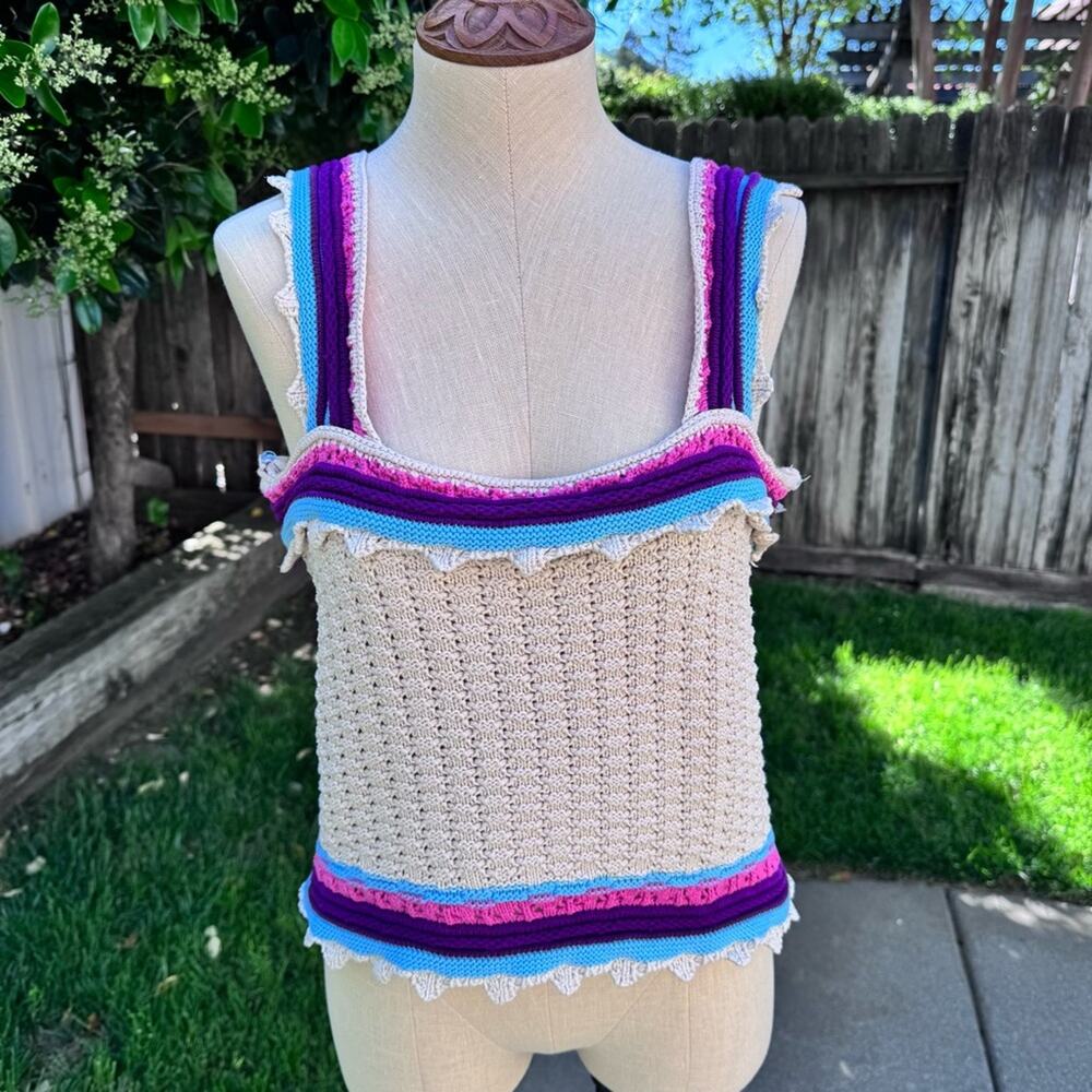 Marc New York Knit Cotton Tank Top Cream Boho Festival Women's Size Large
